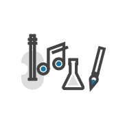 music note, violin and paintbrush icon
