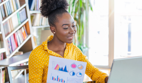 woman working with paper graphics